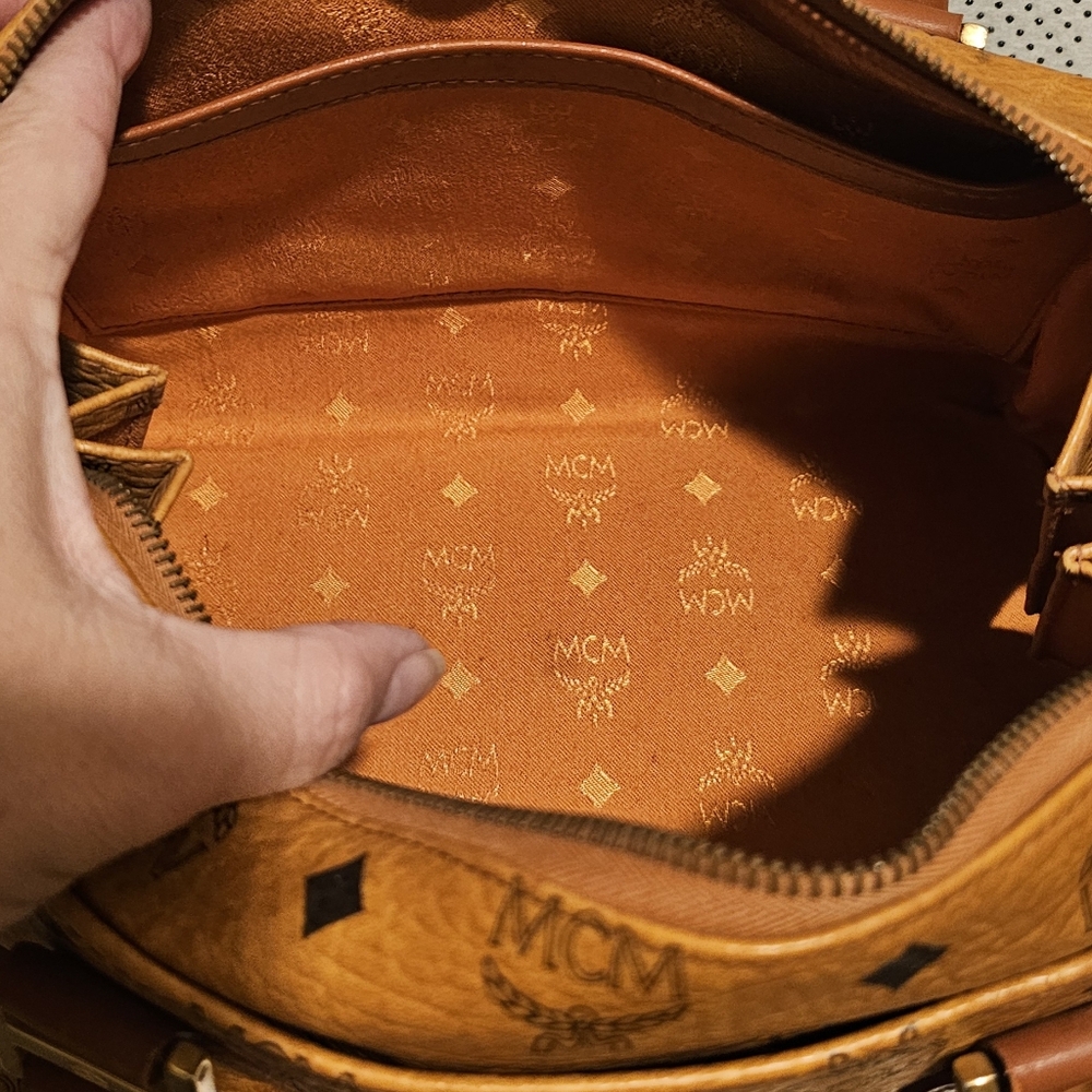MCM Women's Tan Leather Boston Satchel - Picture 8 of 16